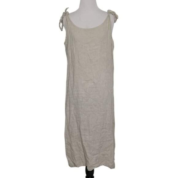 Valentina Naldi Linen Dress Womens Size Medium Beige Neutral Tie Straps Italian - Picture 1 of 10